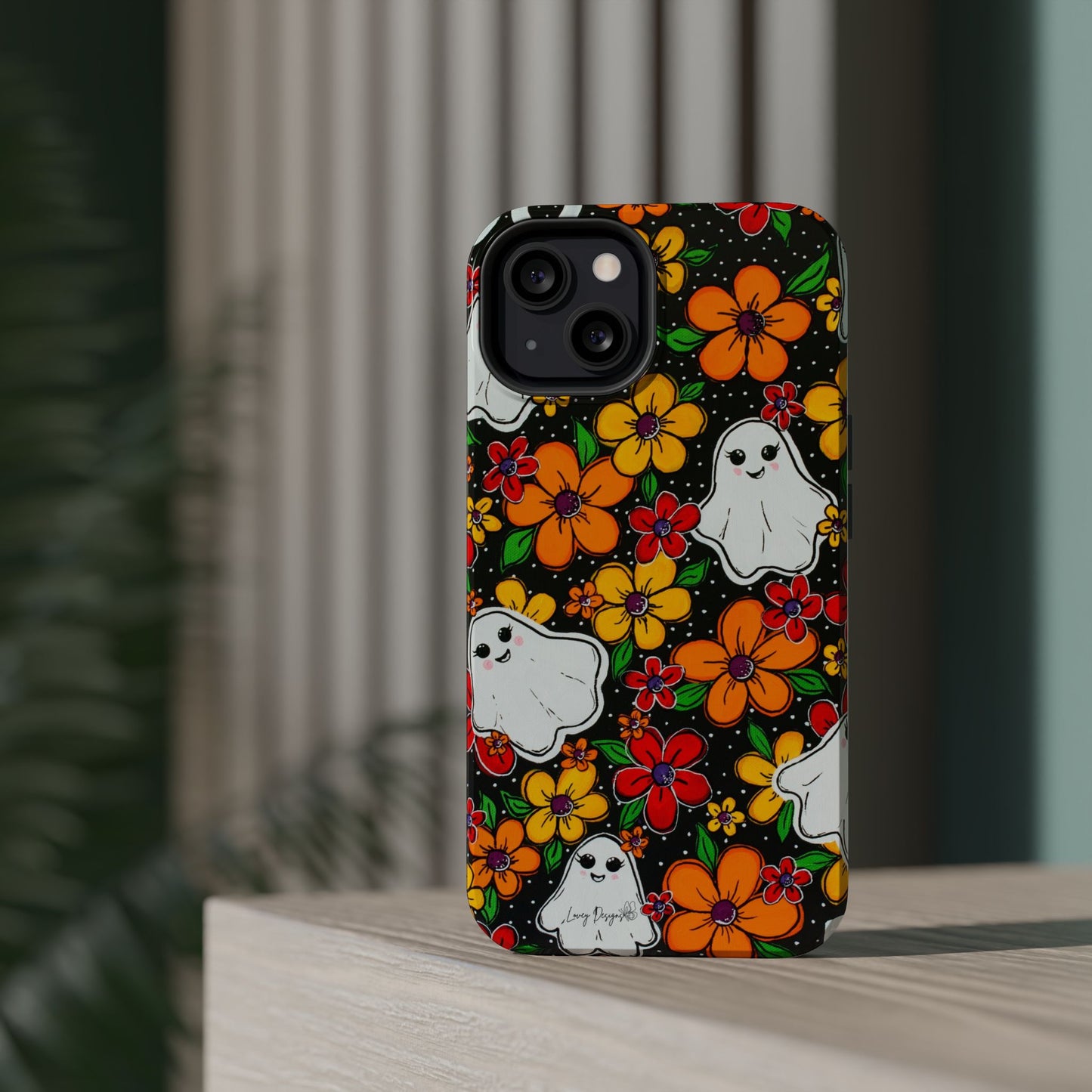 Halloween Phone Case with Ghosts and Flowers Design - Phone Case