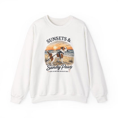 Sunsets & Sandy Paws Crewneck Sweatshirt – Beach Dog Graphic