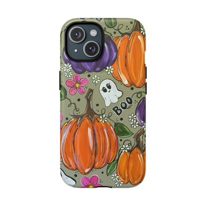 Halloween Pumpkin Ghost Tough Magnetic Phone Case — 'Boo' Fall Floral iPhone Cover