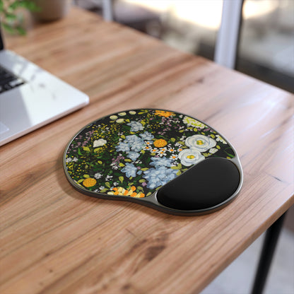 Mouse Pad with Wrist Rest - Floral Midnight Garden Design