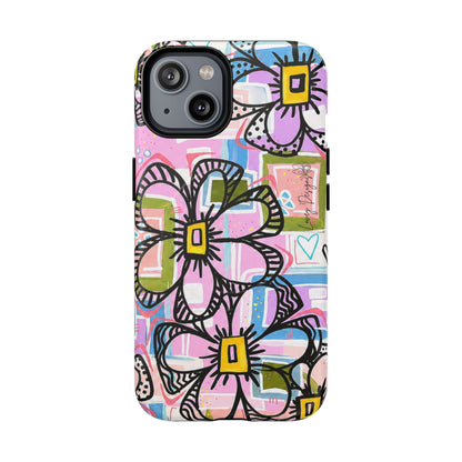 Floral Pop Tough Magnetic Phone Case — Pink Hand-Drawn Daisies