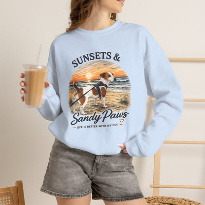 Sunsets & Sandy Paws Crewneck Sweatshirt – Beach Dog Graphic