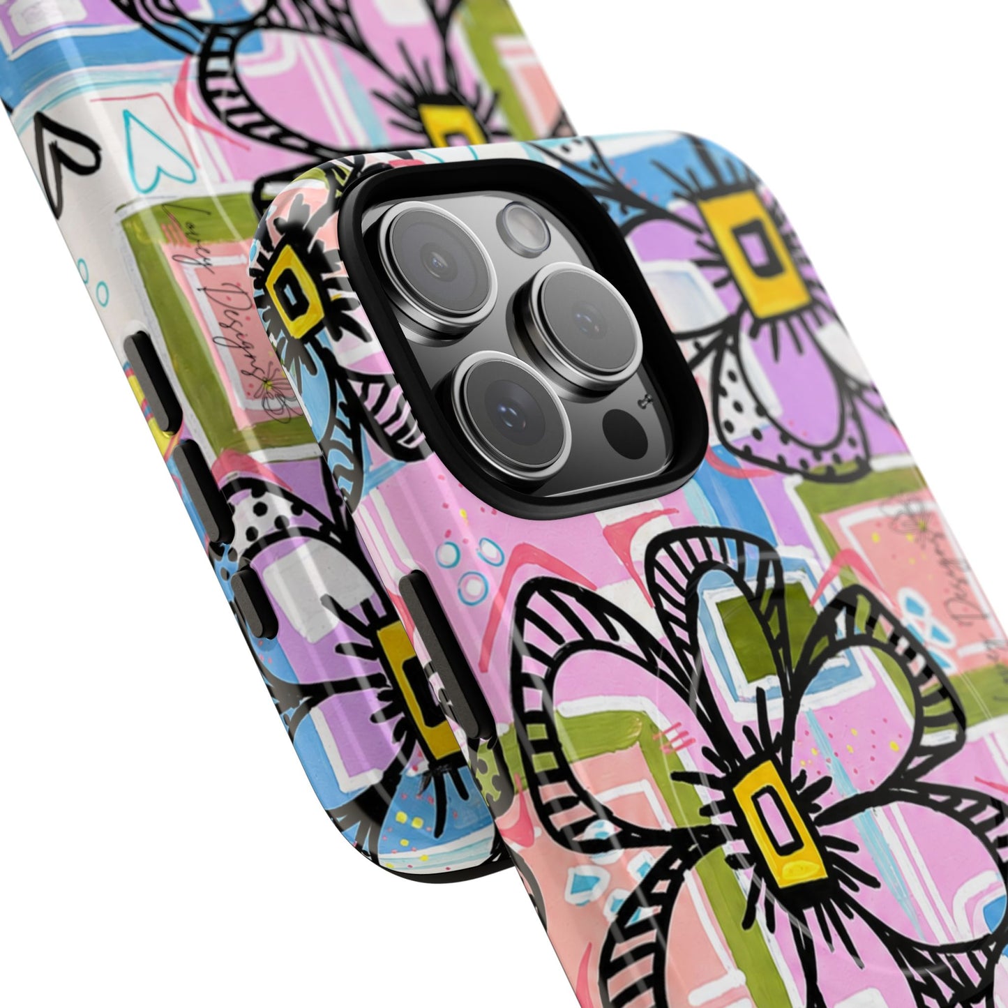 Floral Pop Tough Magnetic Phone Case — Pink Hand-Drawn Daisies