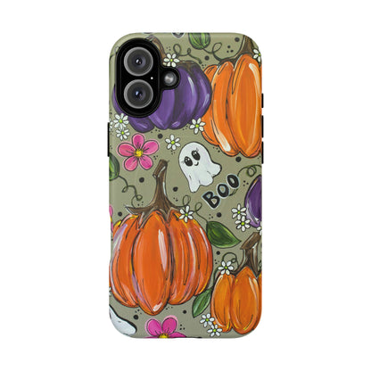 Halloween Pumpkin Ghost Tough Magnetic Phone Case — 'Boo' Fall Floral iPhone Cover