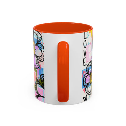 Colorful Floral Art Mug (11oz & 15oz) — Bright Hand-Drawn Flowers, Funky Pastel Coffee Cup