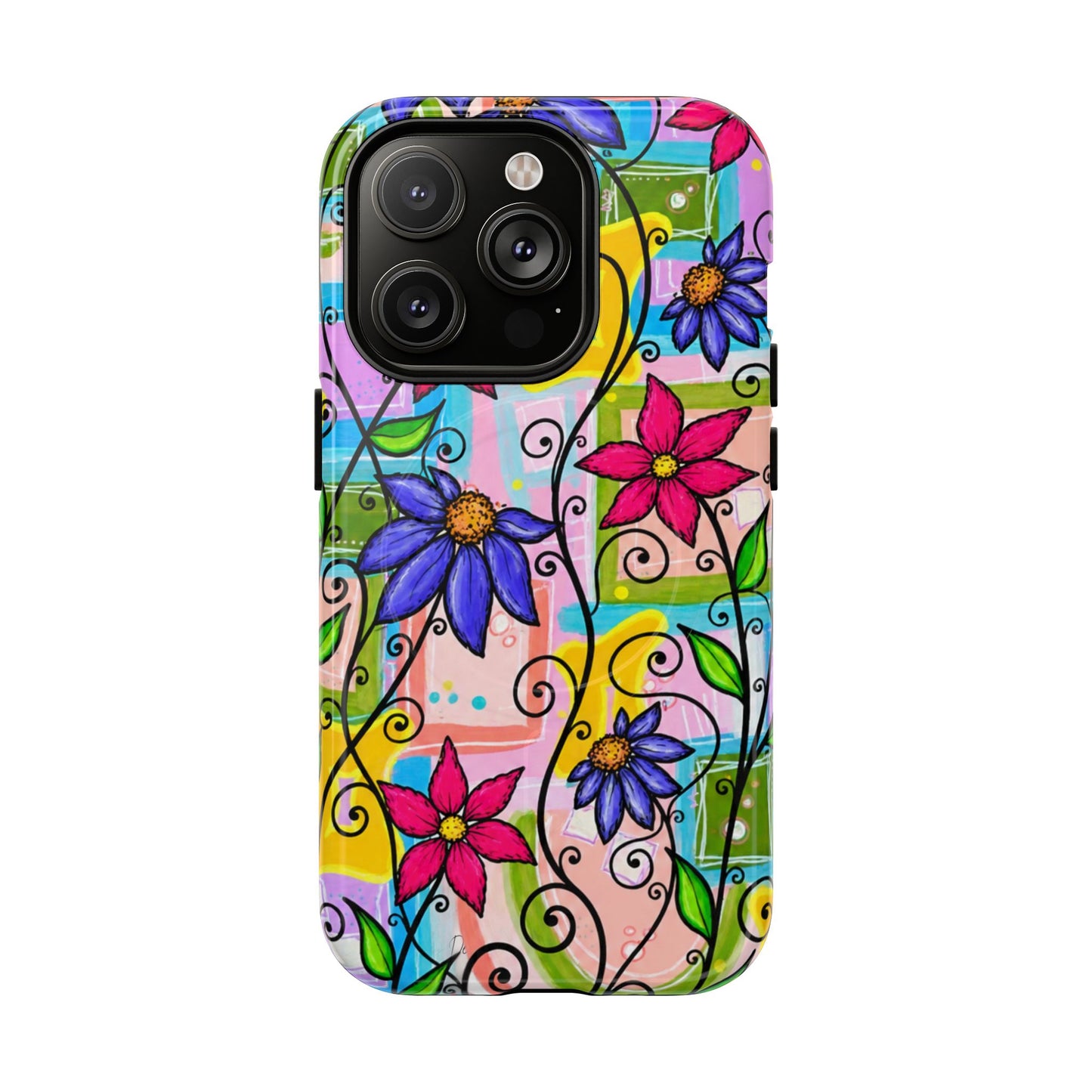 Magnetic Tough Phone Case — Colorful Floral Swirl Design
