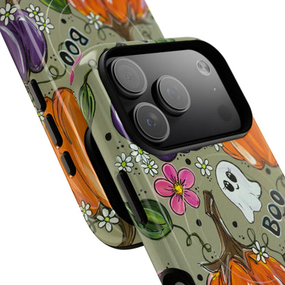 Halloween Pumpkin Ghost Tough Magnetic Phone Case — 'Boo' Fall Floral iPhone Cover