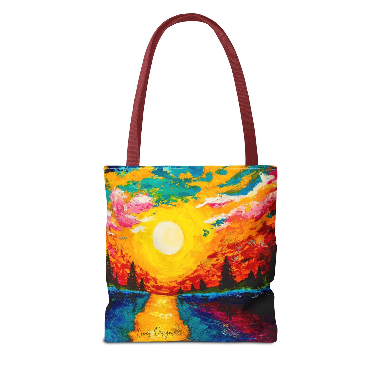 Sunset Lake Tote Bag – Vibrant Hand-Painted Sunset Canvas Carryall