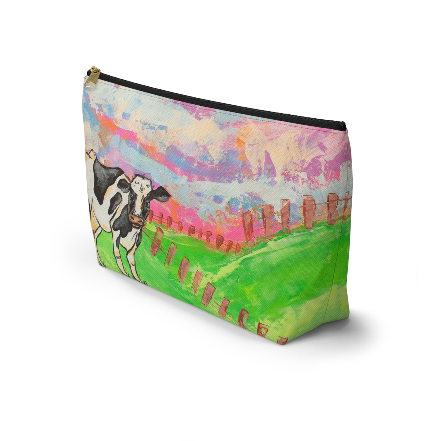 Cow Pasture Accessory Pouch — Colorful Farm Animal Makeup Bag