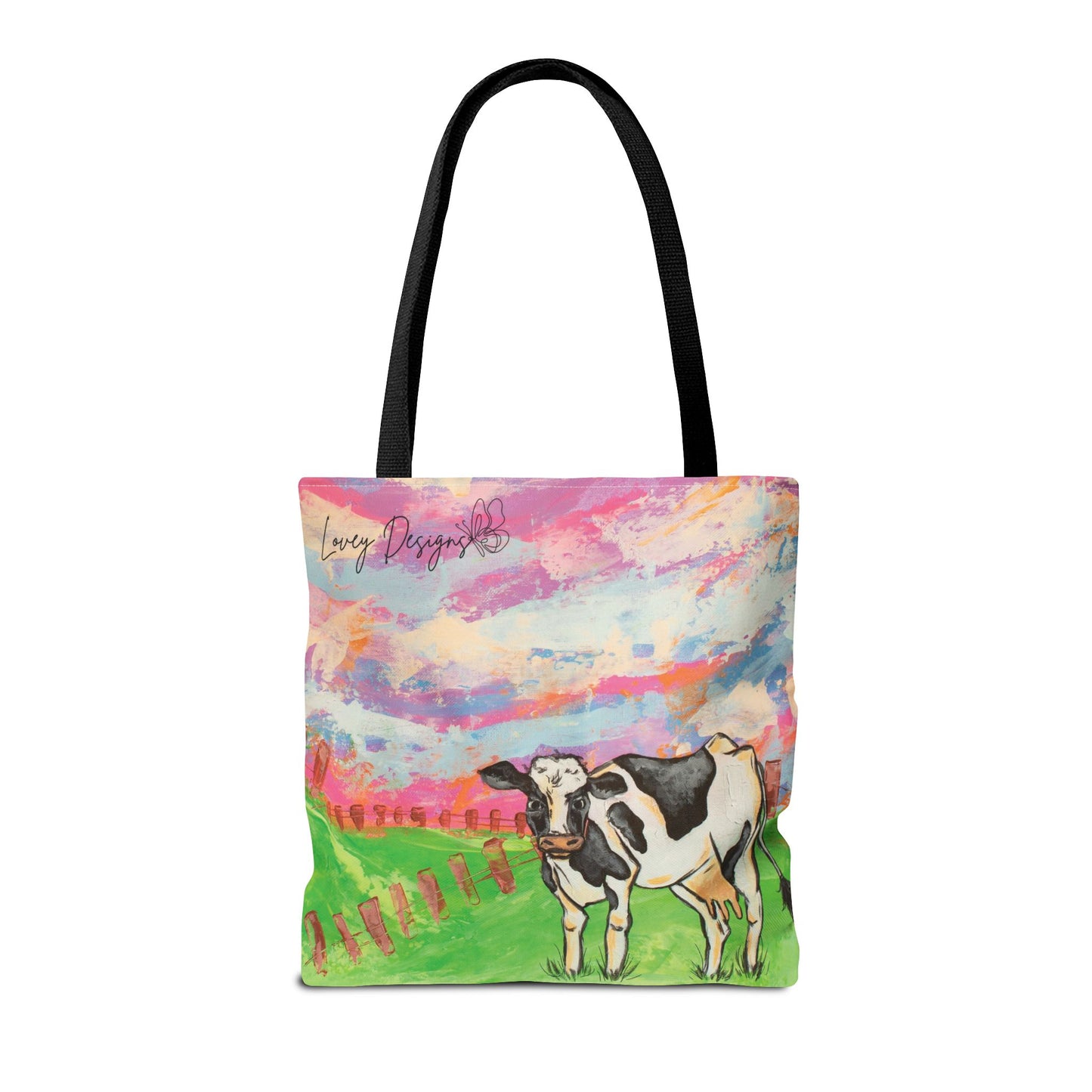 Cow Art Tote Bag — 'Love, Days' Pastel Farm Illustration