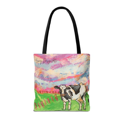 Cow Art Tote Bag — 'Love, Days' Pastel Farm Illustration