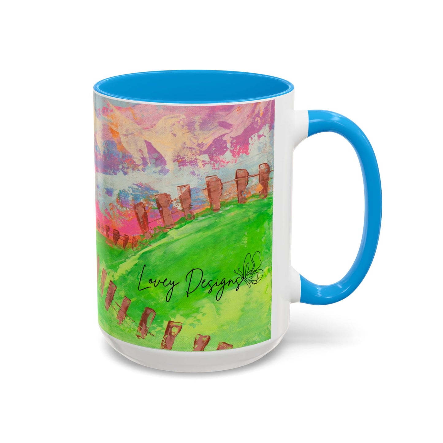 Colorful Cow Farm Art Mug (15oz) — Bright Pasture Ceramic Coffee Cup