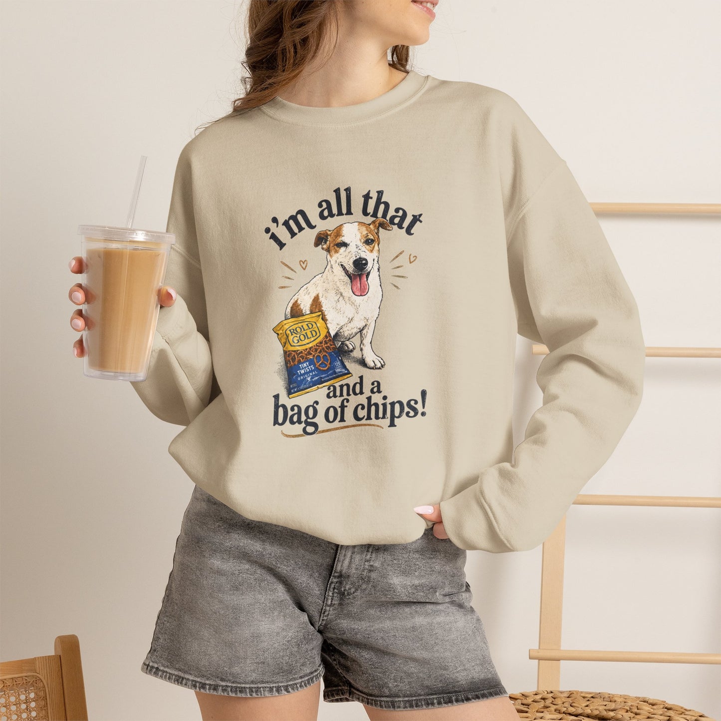 Dog Lover Sweatshirt - "I’m All That and a Bag of Chips" Cute Dog Graphic Crewneck