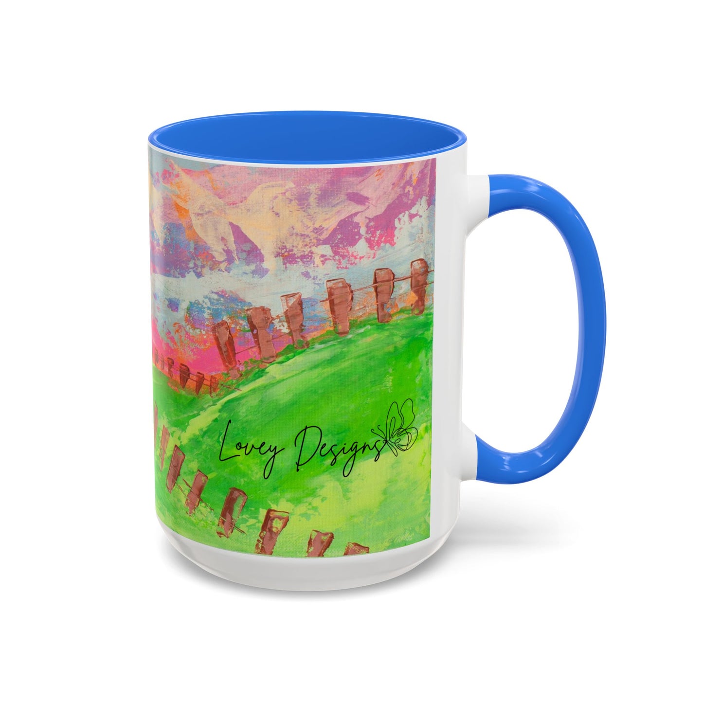 Colorful Cow Farm Art Mug (15oz) — Bright Pasture Ceramic Coffee Cup