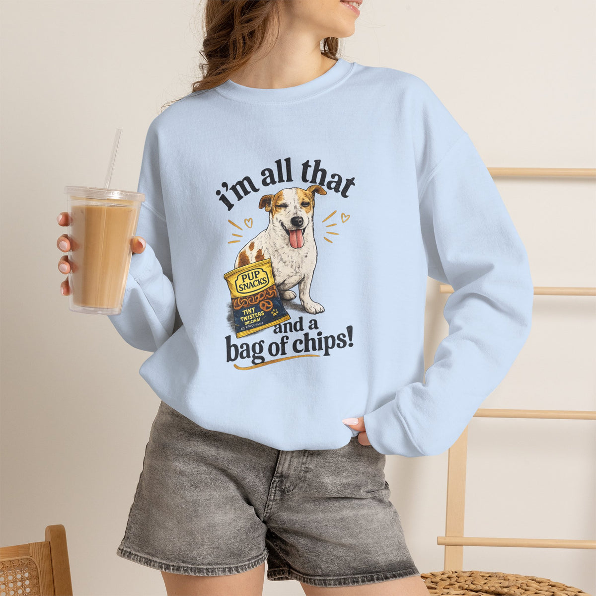 Dog Lover Sweatshirt - "I’m All That and a Bag of Chips" Cute Dog Graphic Crewneck