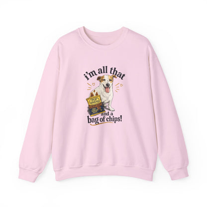 Dog Lover Sweatshirt - "I’m All That and a Bag of Chips" Cute Dog Graphic Crewneck