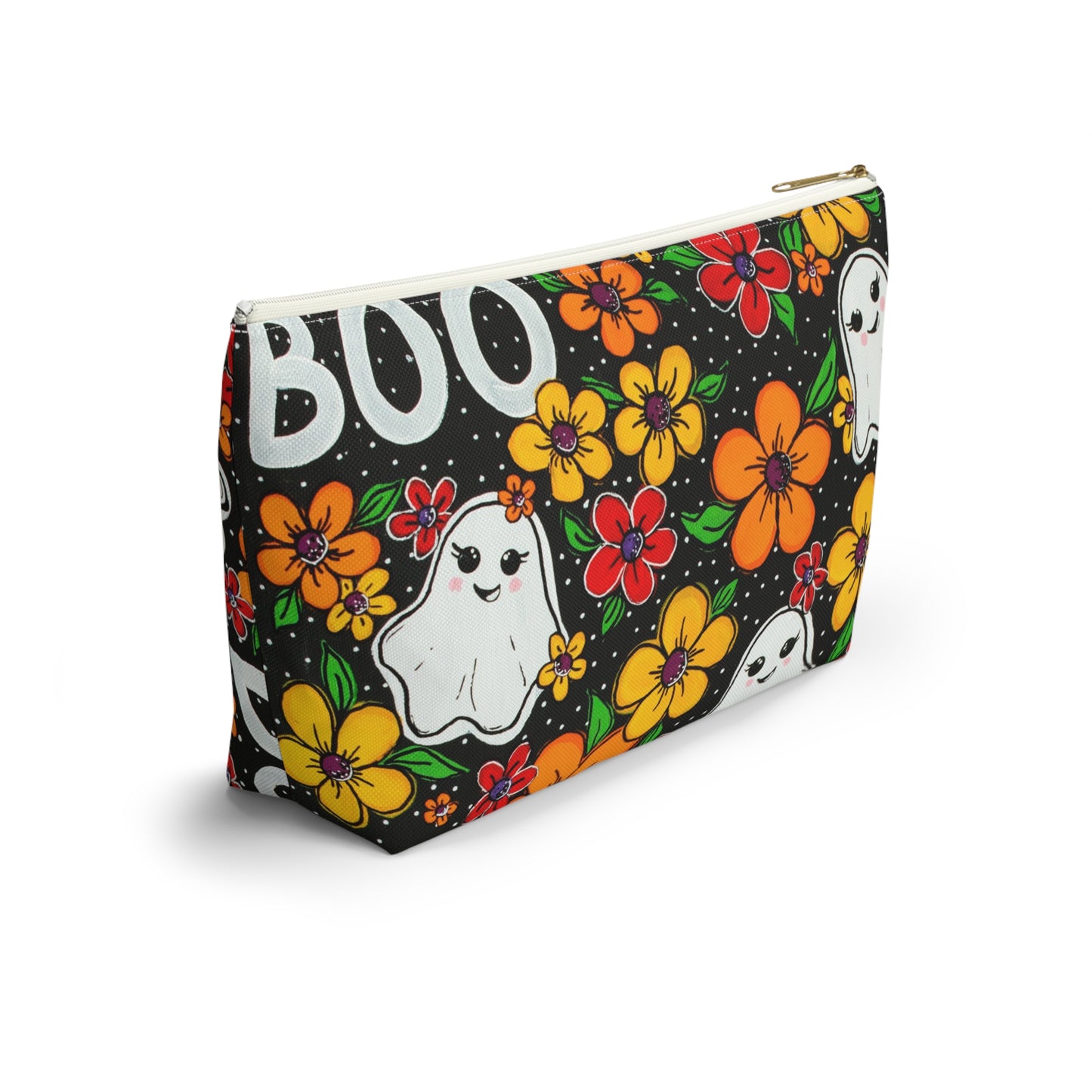 Ghosts in the Garden — 'BOO' Cosmetic Zipper Bag Halloween Ghost Floral Accessory Pouch