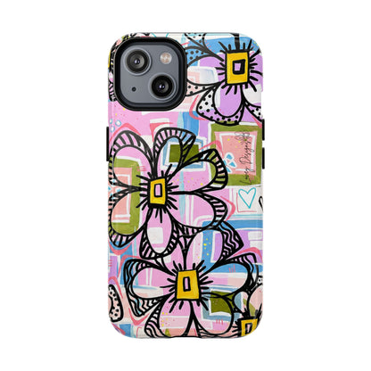 Floral Pop Tough Magnetic Phone Case — Pink Hand-Drawn Daisies