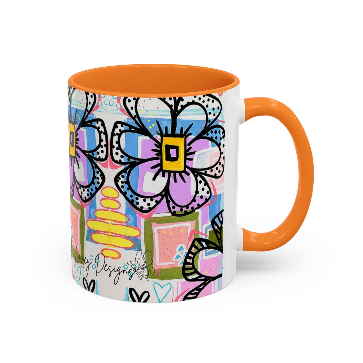 Colorful Floral Art Mug (11oz & 15oz) — Bright Hand-Drawn Flowers, Funky Pastel Coffee Cup