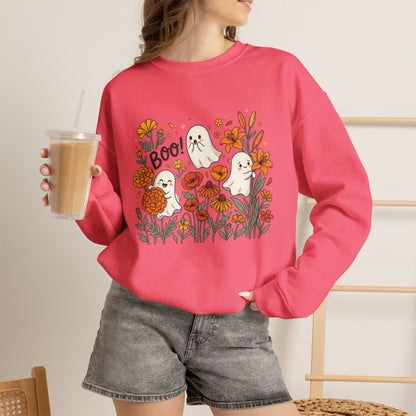 Halloween Ghosts Floral Sweatshirt — 'Boo!' Autumn Crewneck