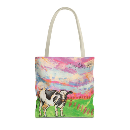 Cow Art Tote Bag — 'Love, Days' Pastel Farm Illustration