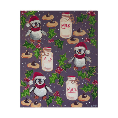 Holiday Penguin Poster — Cute Milk & Cookies Christmas Wall Art