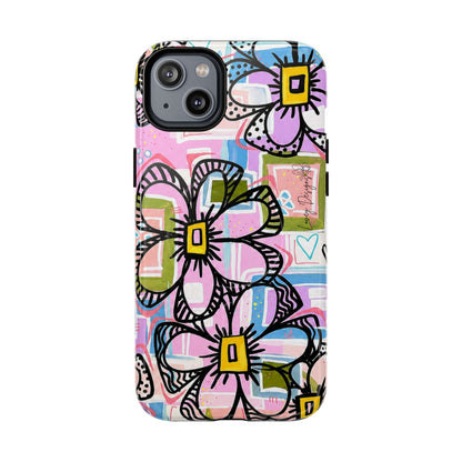 Floral Pop Tough Magnetic Phone Case — Pink Hand-Drawn Daisies