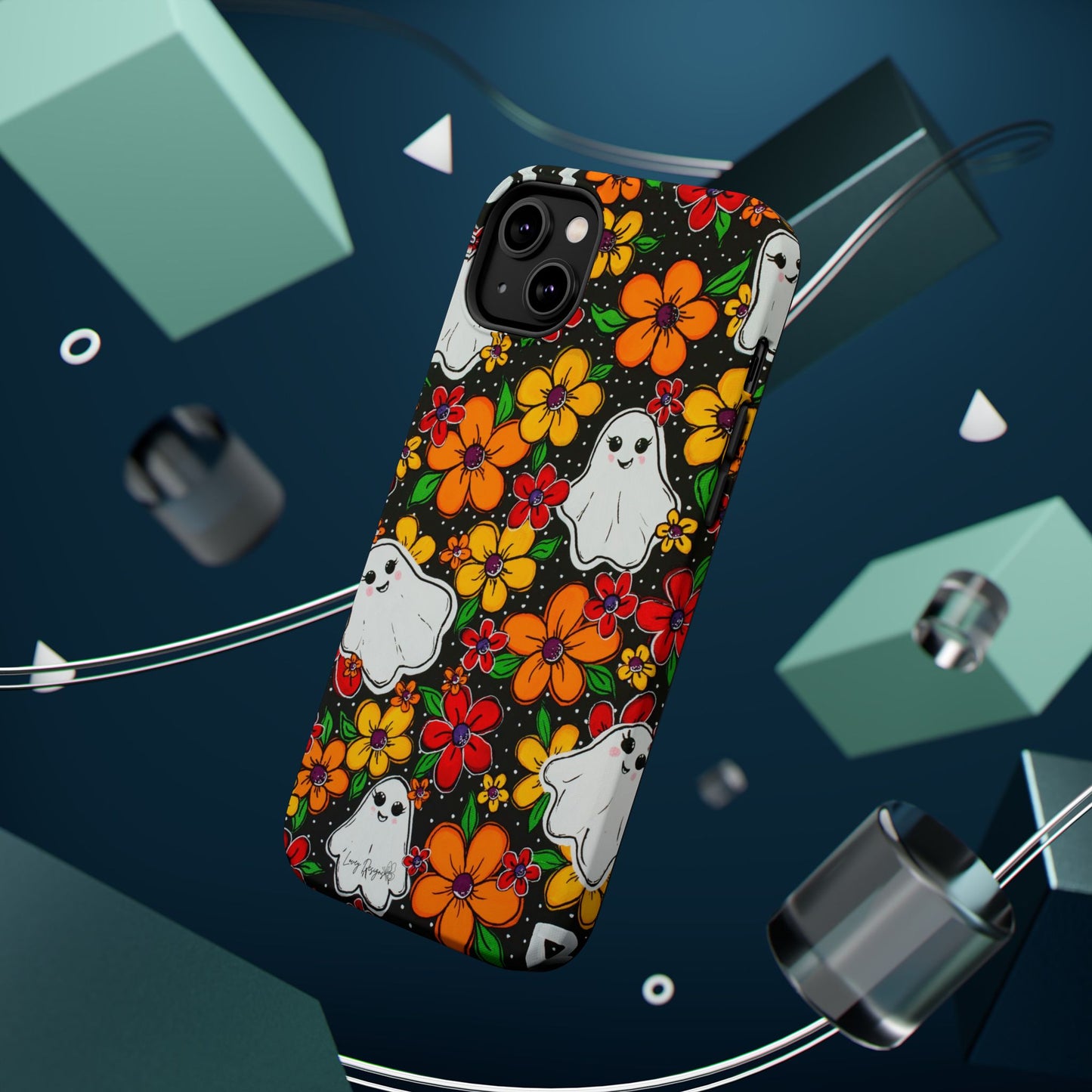 Halloween Phone Case with Ghosts and Flowers Design - Phone Case