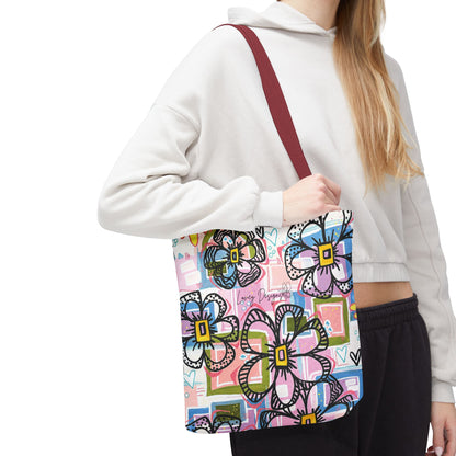 Floral Pop Art Tote Bag — Colorful Hand-Drawn Flowers AOP