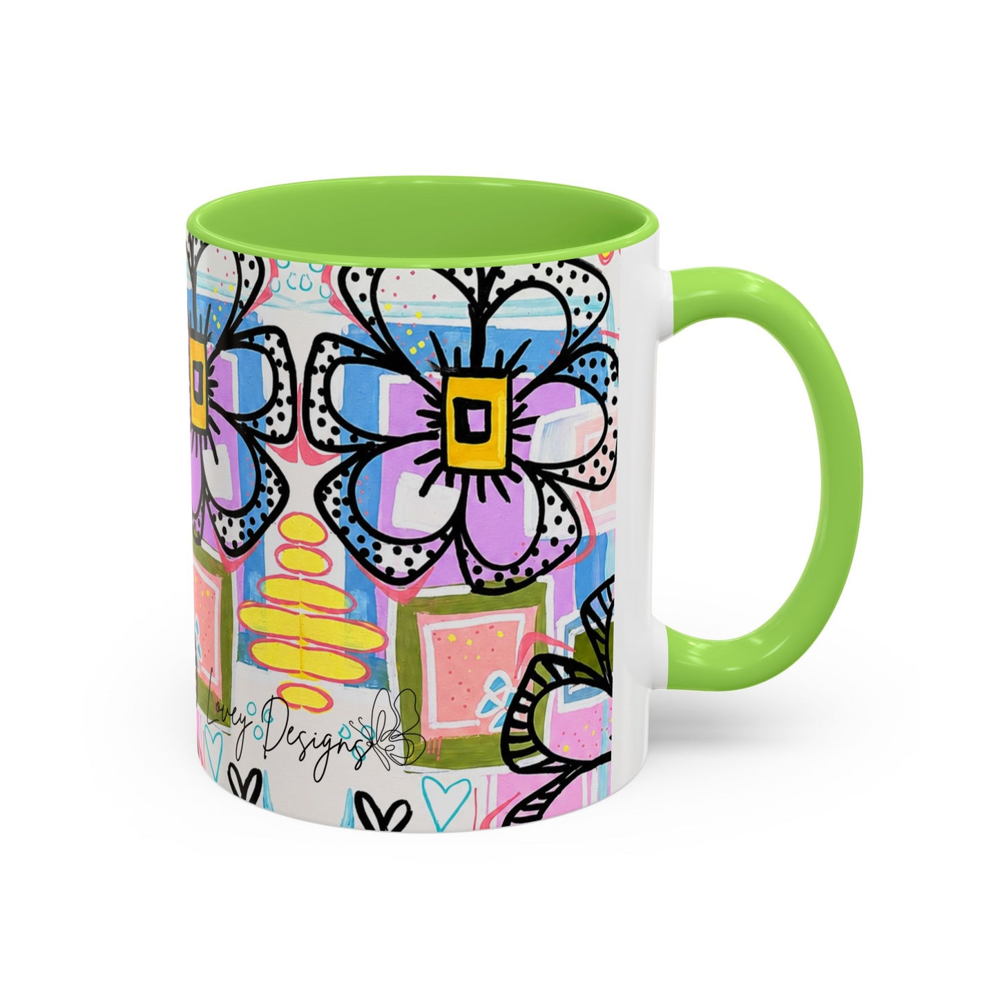 Colorful Floral Art Mug (11oz & 15oz) — Bright Hand-Drawn Flowers, Funky Pastel Coffee Cup