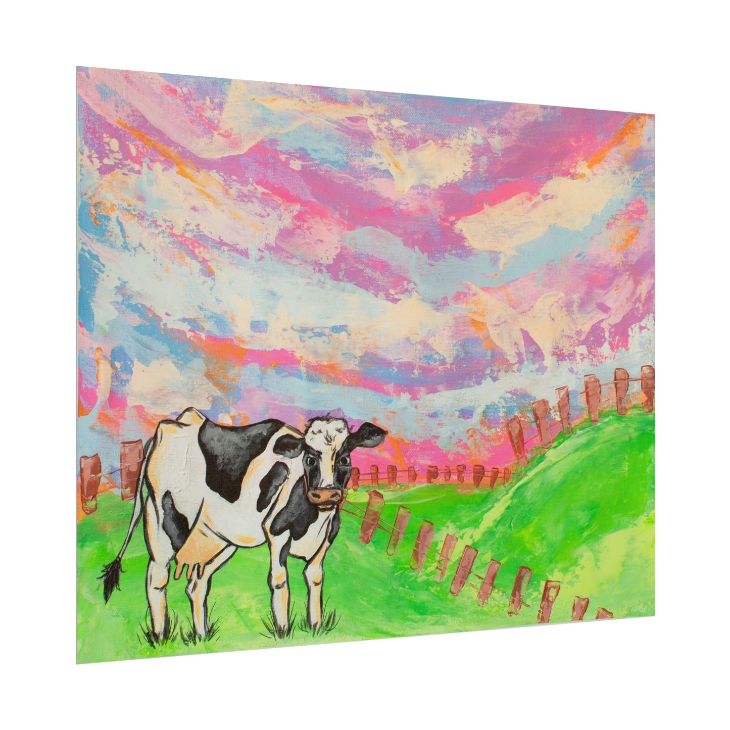 Pastel Cow Farm Art Print — Rolled Poster for Nursery & Home Decor
