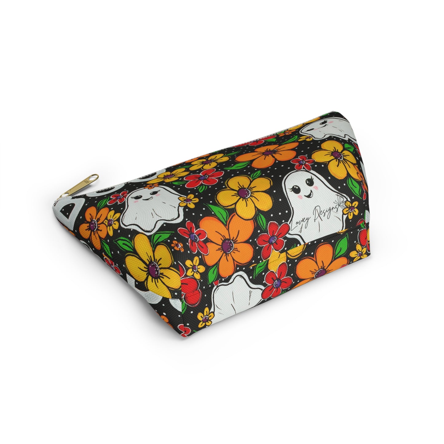 Ghosts in the Garden — 'BOO' Cosmetic Zipper Bag Halloween Ghost Floral Accessory Pouch