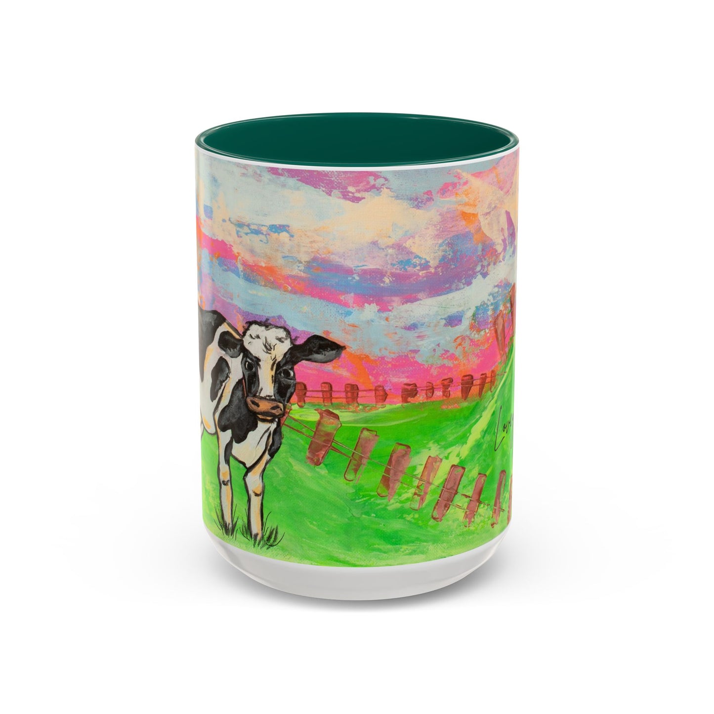 Colorful Cow Farm Art Mug (15oz) — Bright Pasture Ceramic Coffee Cup