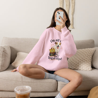 Dog Lover Sweatshirt - "I’m All That and a Bag of Chips" Cute Dog Graphic Crewneck