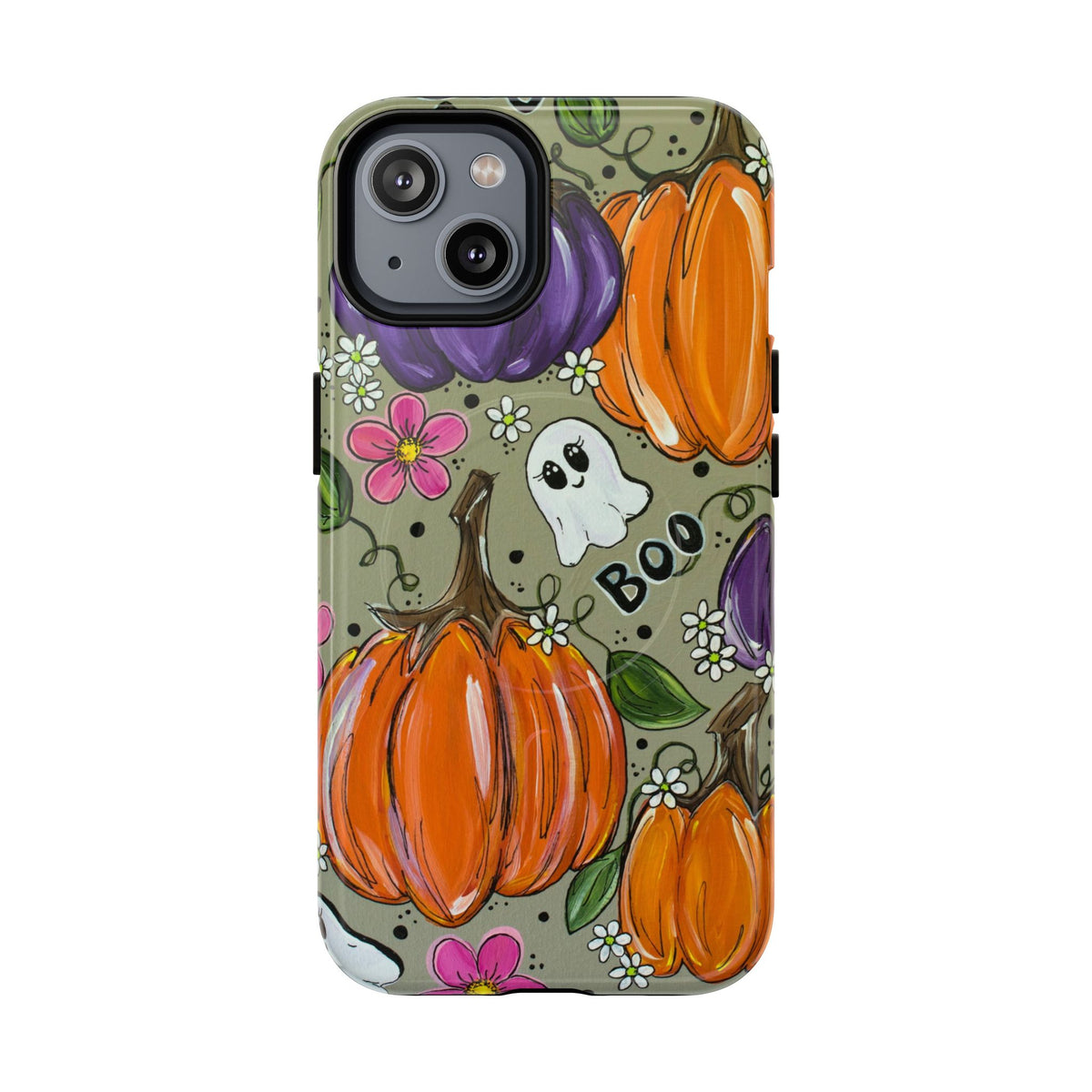 Halloween Pumpkin Ghost Tough Magnetic Phone Case — 'Boo' Fall Floral iPhone Cover