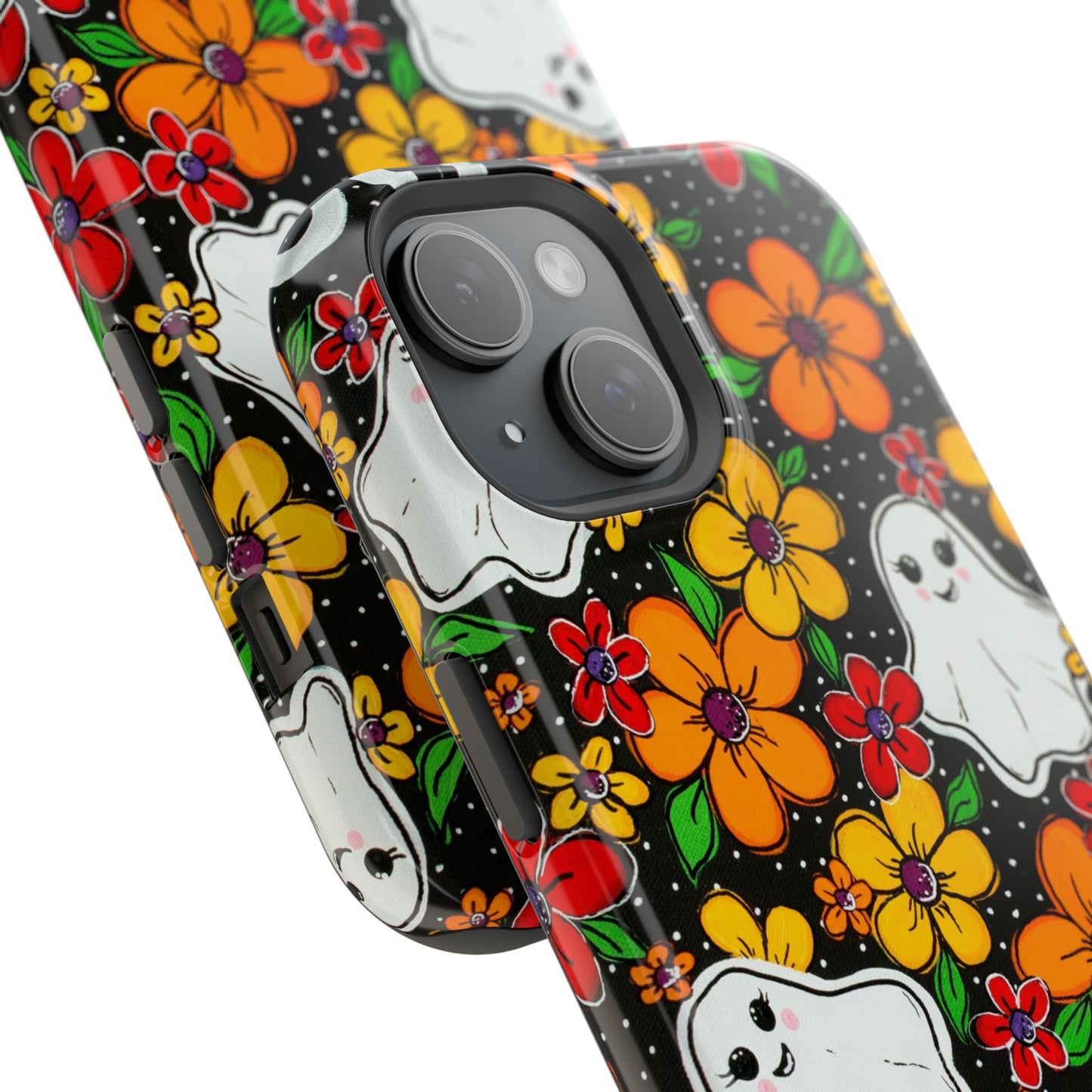 Halloween Phone Case with Ghosts and Flowers Design - Phone Case