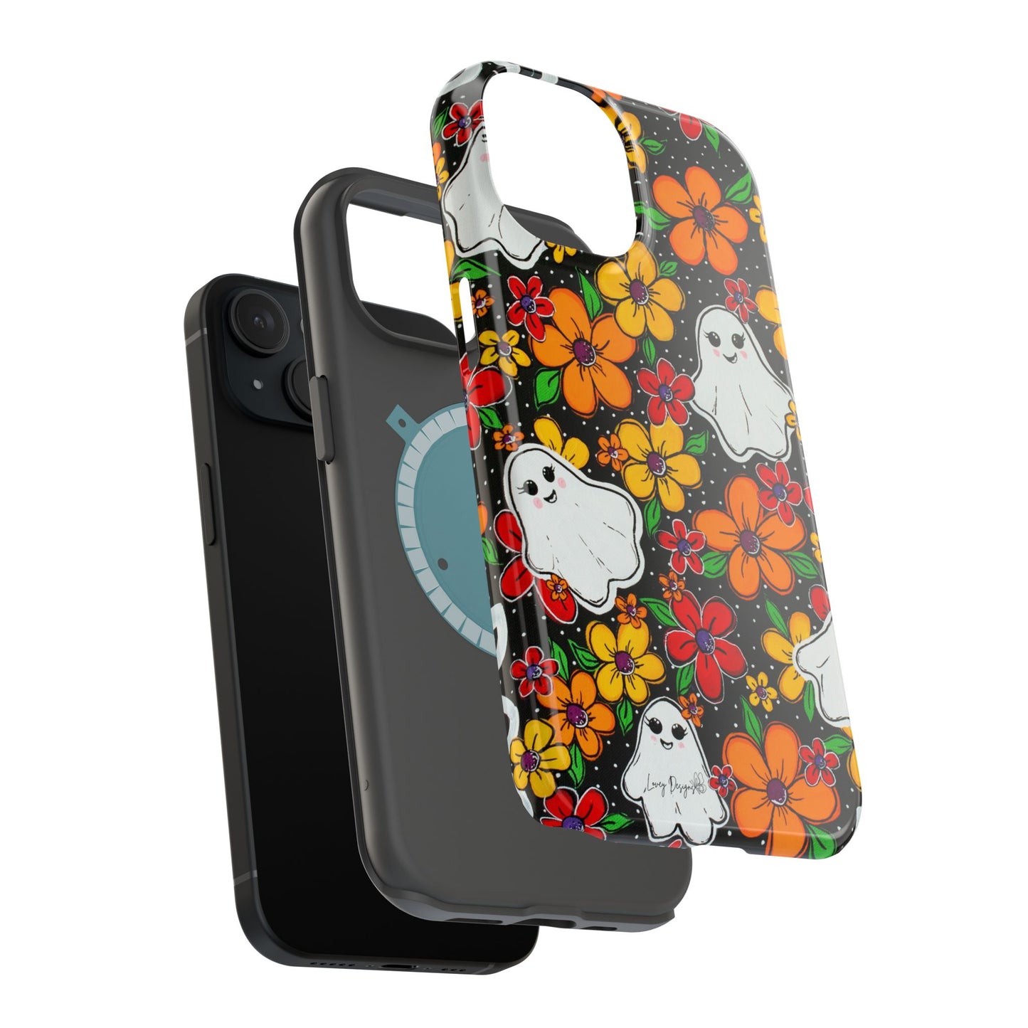 Halloween Phone Case with Ghosts and Flowers Design - Phone Case