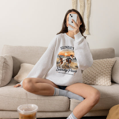Sunsets & Sandy Paws Crewneck Sweatshirt – Beach Dog Graphic