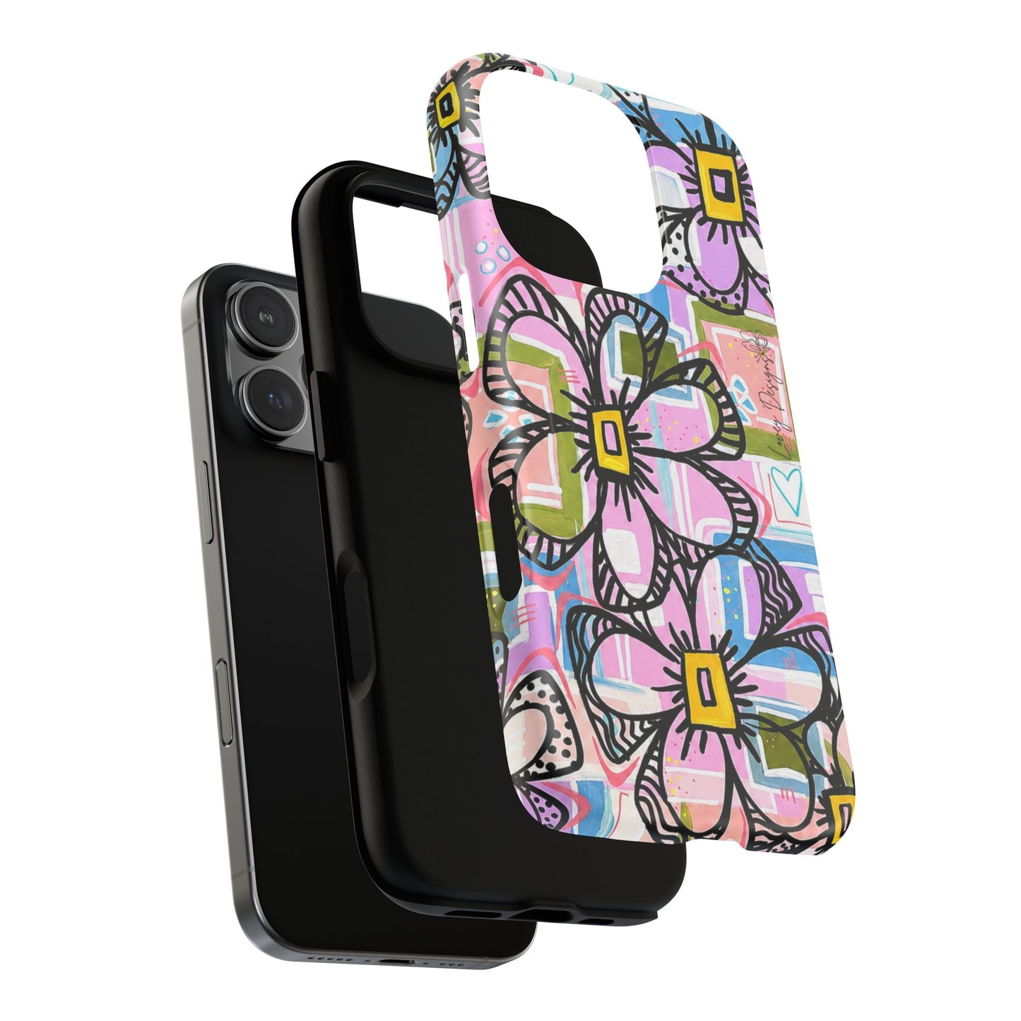 Floral Pop Tough Magnetic Phone Case — Pink Hand-Drawn Daisies