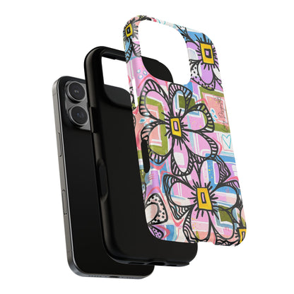 Floral Pop Tough Magnetic Phone Case — Pink Hand-Drawn Daisies