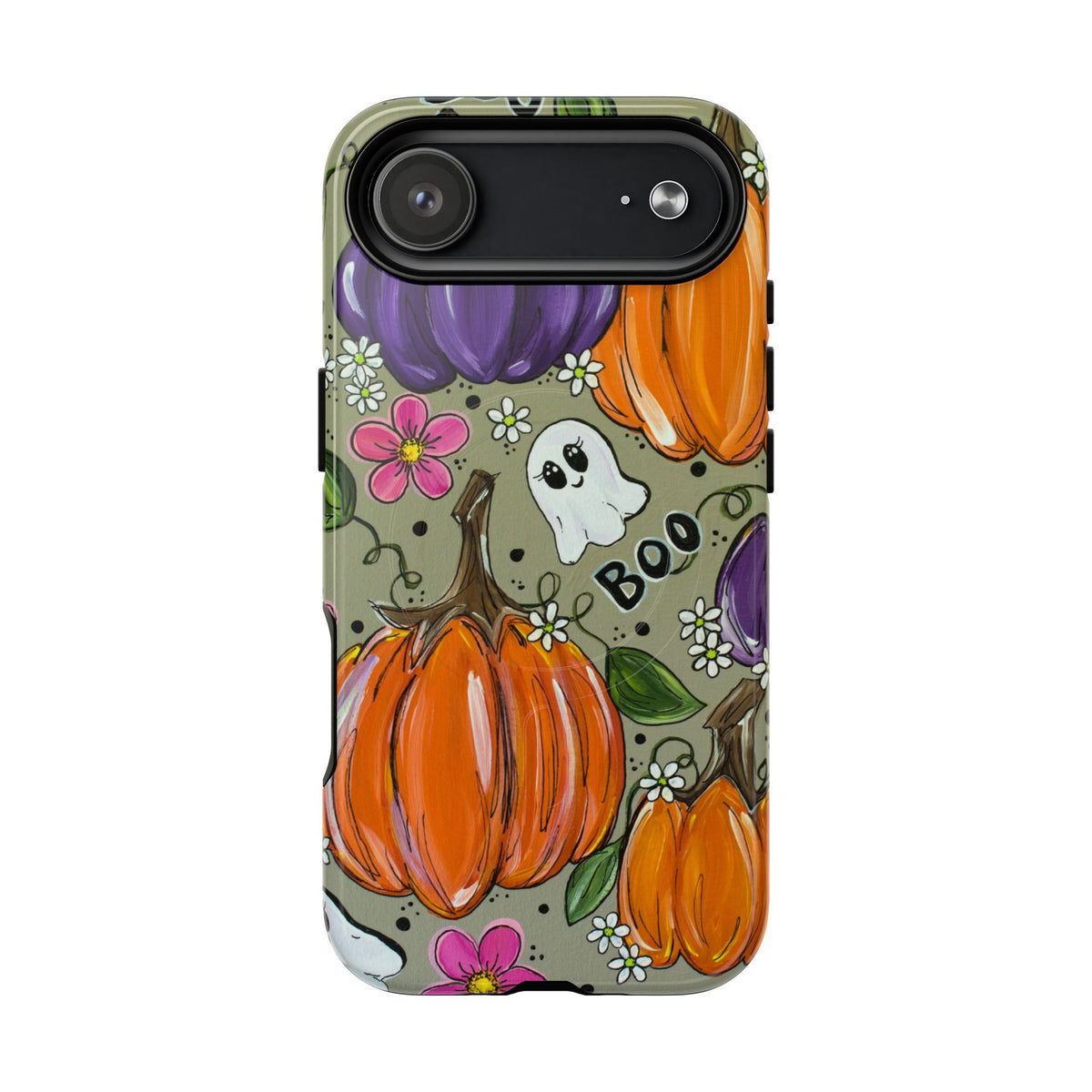 Halloween Pumpkin Ghost Tough Magnetic Phone Case — 'Boo' Fall Floral iPhone Cover