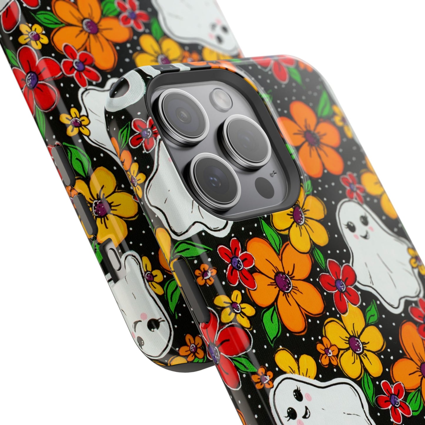 Halloween Phone Case with Ghosts and Flowers Design - Phone Case