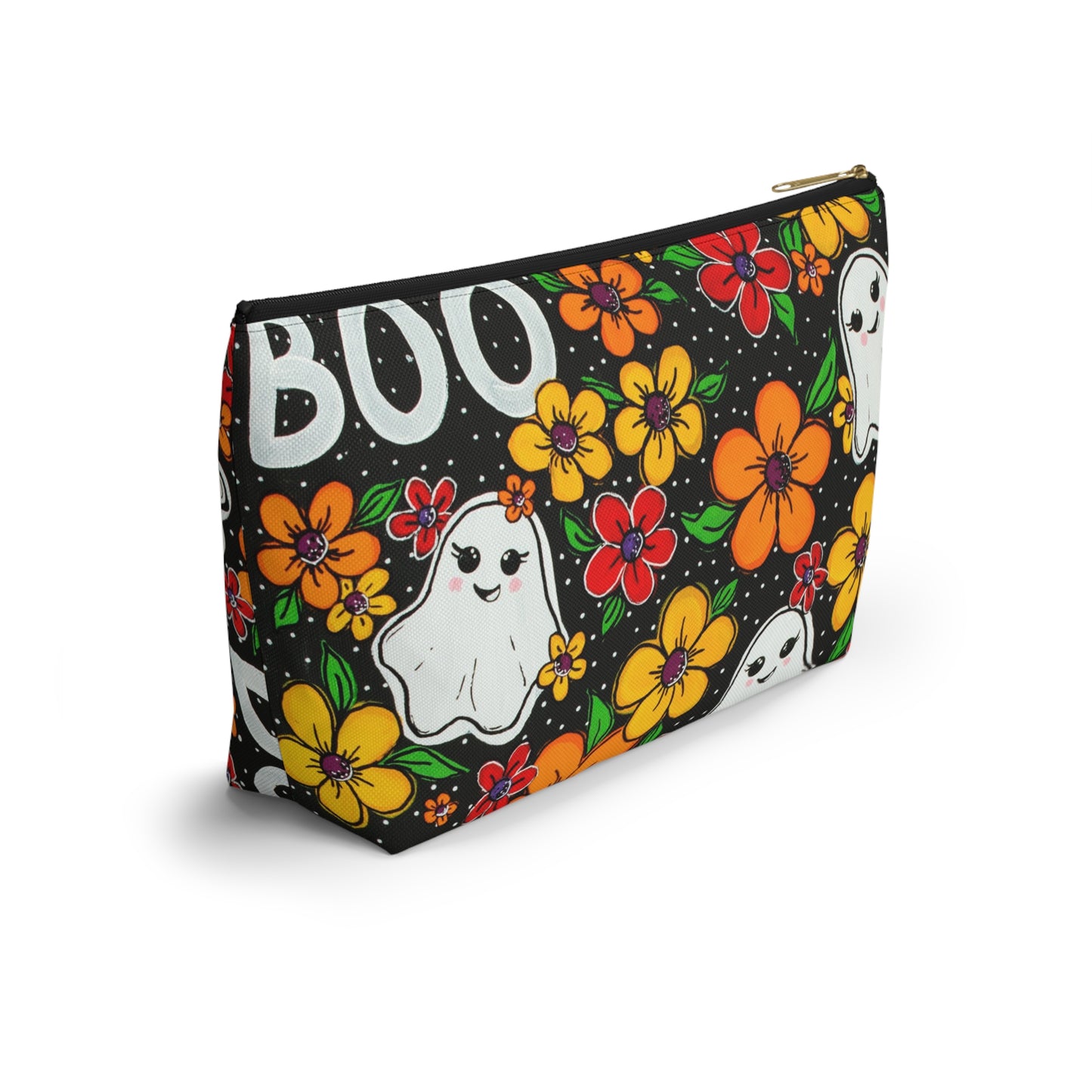 Ghosts in the Garden — 'BOO' Cosmetic Zipper Bag Halloween Ghost Floral Accessory Pouch