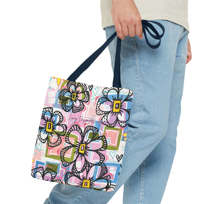 Floral Pop Art Tote Bag — Colorful Hand-Drawn Flowers AOP