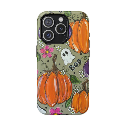 Halloween Pumpkin Ghost Tough Magnetic Phone Case — 'Boo' Fall Floral iPhone Cover
