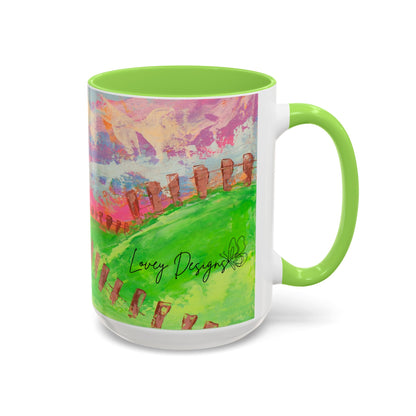Colorful Cow Farm Art Mug (15oz) — Bright Pasture Ceramic Coffee Cup