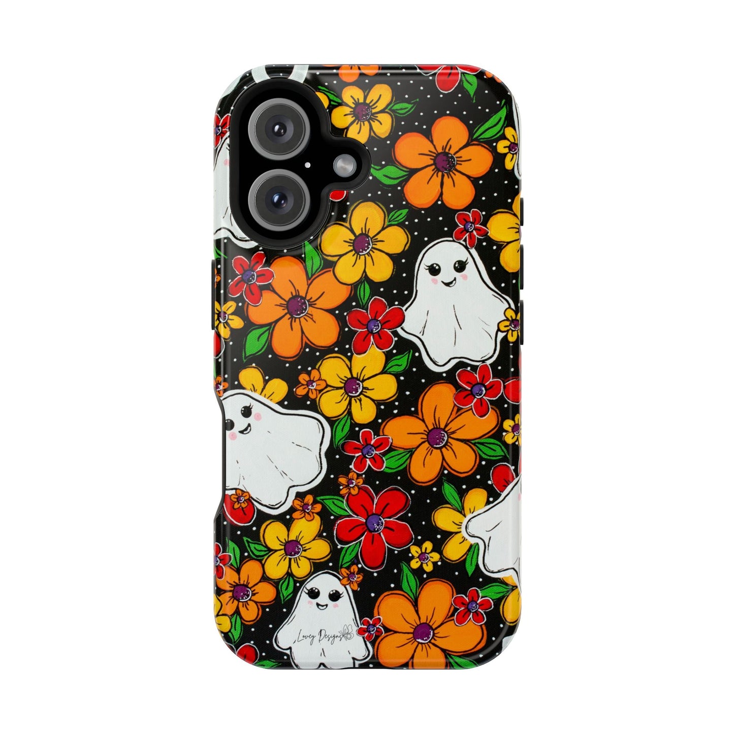 Halloween Phone Case with Ghosts and Flowers Design - Phone Case