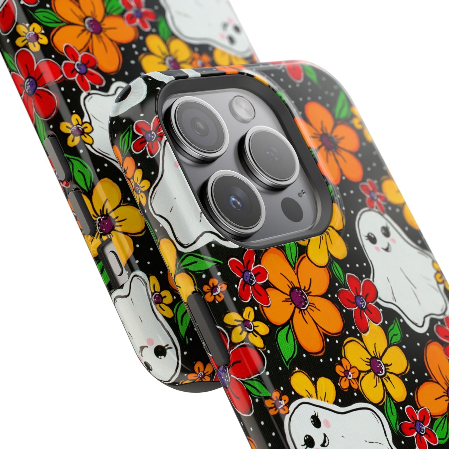 Halloween Phone Case with Ghosts and Flowers Design - Phone Case