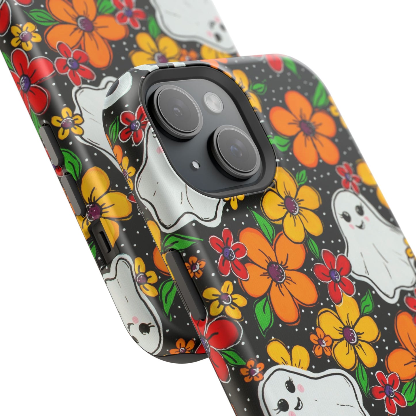 Halloween Phone Case with Ghosts and Flowers Design - Phone Case