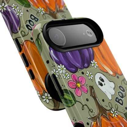 Halloween Pumpkin Ghost Tough Magnetic Phone Case — 'Boo' Fall Floral iPhone Cover